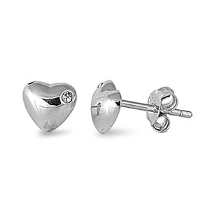 925 Sterling Silver CZ Solid Heart Earrings