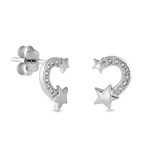 925 Sterling Silver Shooting Star Earrings with CZ