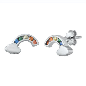 925 Sterling Silver Multi Colored CZ Rainbow Stud Earring