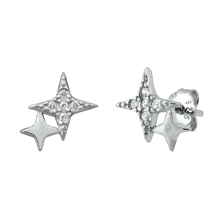 925 Sterling Silver Solid & CZ Star Stud Earrings