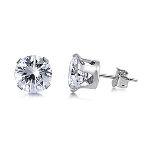 925 Sterling Silver CZ Round Stud Stamping Earrings 8MM