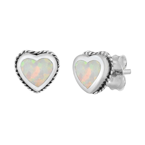 925 Sterling Silver White Opal Heart Earrings