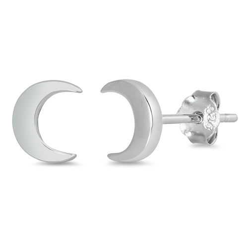 925 Sterling Silver Small Polished Crescent Moon Stud Earrings
