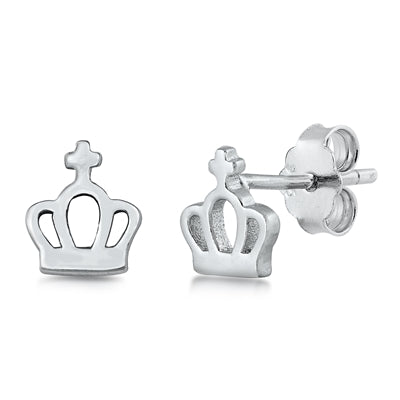 925 Sterling Silver Crown Stud Earrings