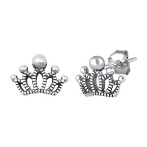 925 Sterling Silver Crown Stud Earrings