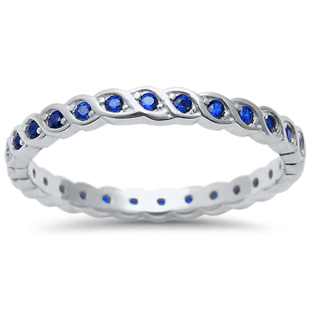 925 Sterling Silver Blue Sapphire CZ Eternity Style Ring