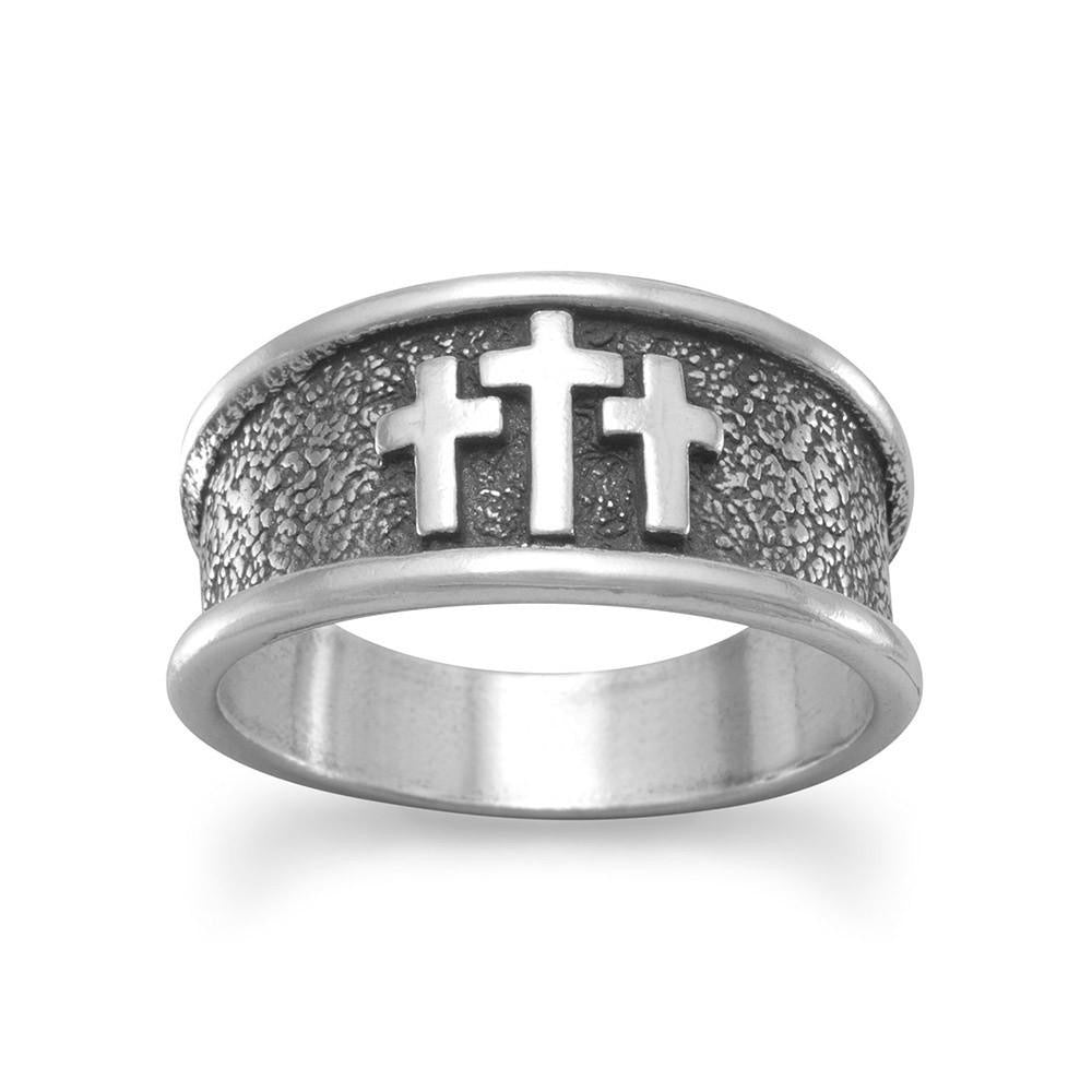 925 Sterling Silver Oxidized Three Cross Ring