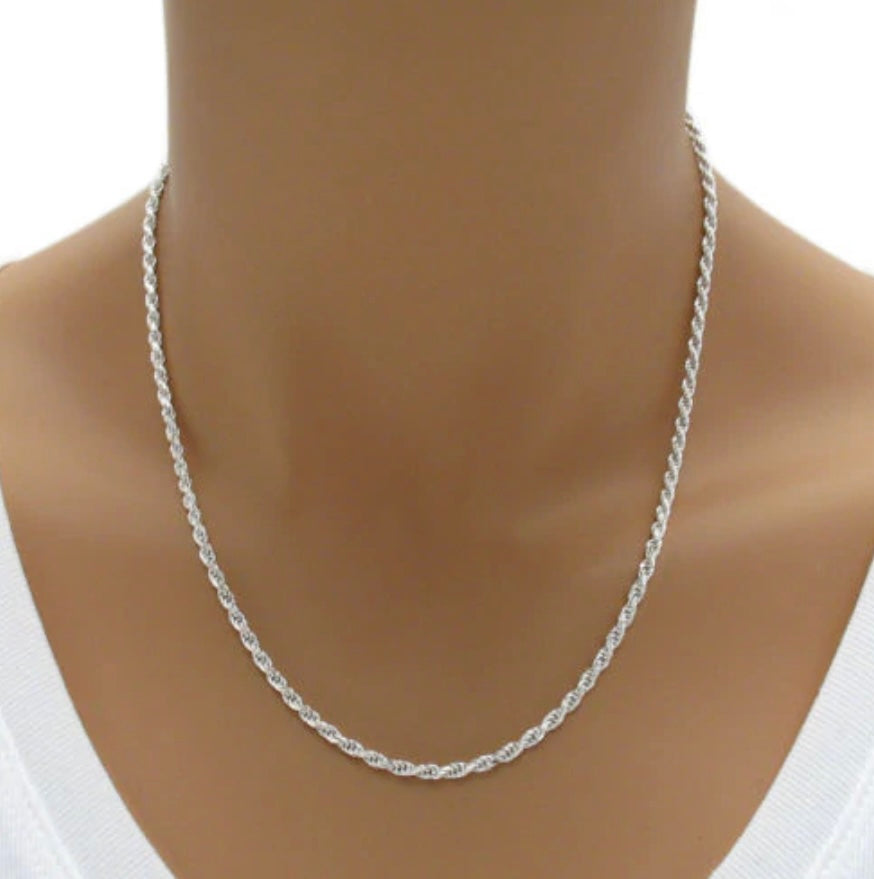 925 Sterling Silver Italian Rope Chain Necklace