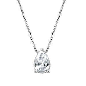 925 Sterling Silver CZ Pear Shape Pendant Necklace