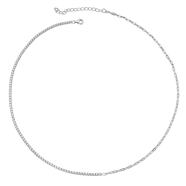 925 Sterling Silver Tennis CZ & Chain 2 in 1 Necklace