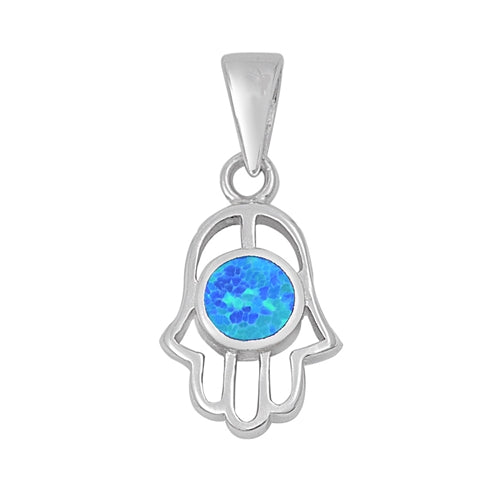 925 Sterling Silver Blue Opal Hand of God Pendant