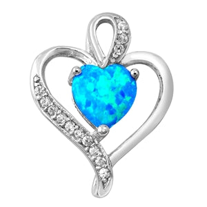 925 Sterling Silver Blue Opal Heart Pendant