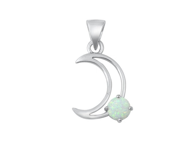 925 Sterling Silver White Opal Moon Pendant