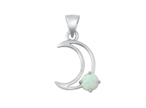 925 Sterling Silver White Opal Moon Pendant