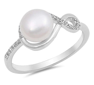 Infinity With Freshwater Pearl And CZ 925 Sterling Silver Ring
