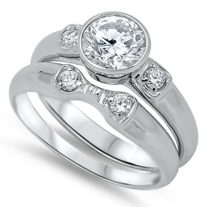 925 Sterling Silver Round CZ Wedding Ring Set