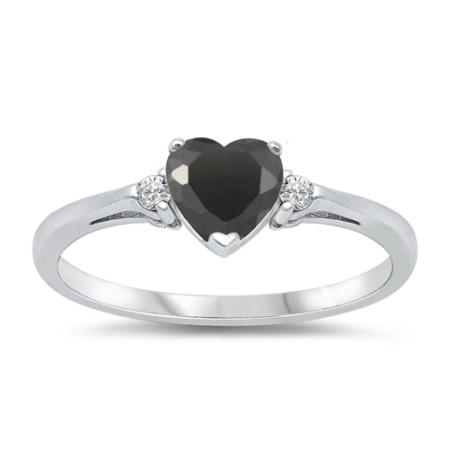925 Sterling Silver Black CZ Heart Ring