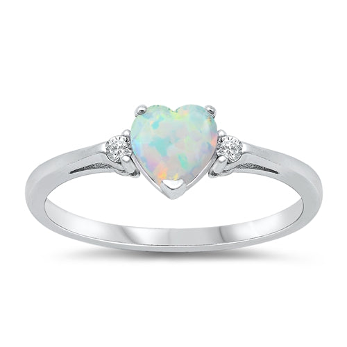 925 Sterling Silver White Opal & CZ Heart Ring