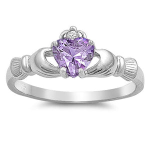 925 Sterling Silver Claddagh Lavender CZ Ring