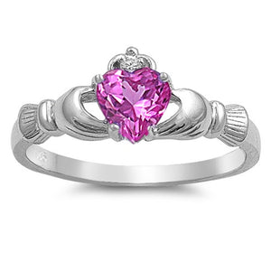 925 Sterling Silver Claddagh Rose Pink CZ Ring