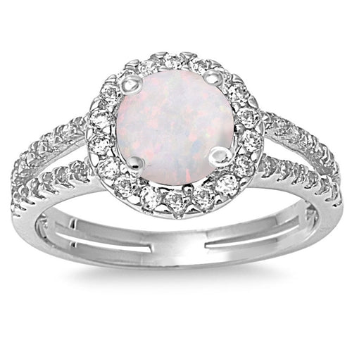 925 Sterling Silver White Opal CZ Ring