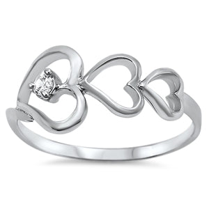 925 Sterling Silver Triple Hearts CZ Ring