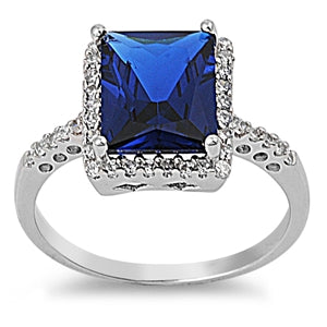 925 Sterling Silver Blue Sapphire and CZ Ring