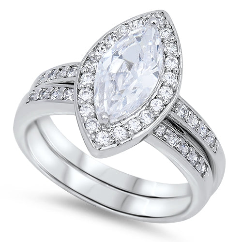 925 Sterling Silver Marquise CZ Wedding Ring Set