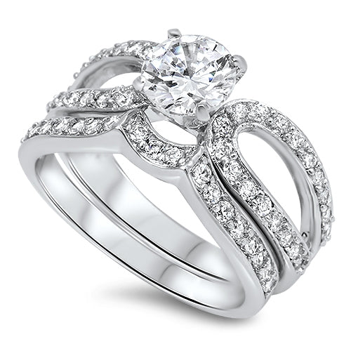 925 Sterling Silver Elegant CZ Wedding Ring Set