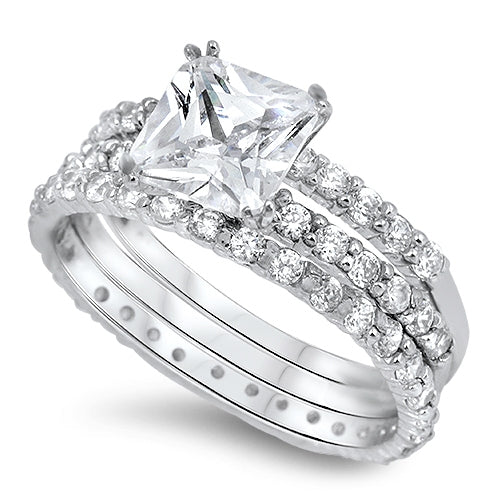 925 Sterling Silver Radiant CZ Wedding Ring Set