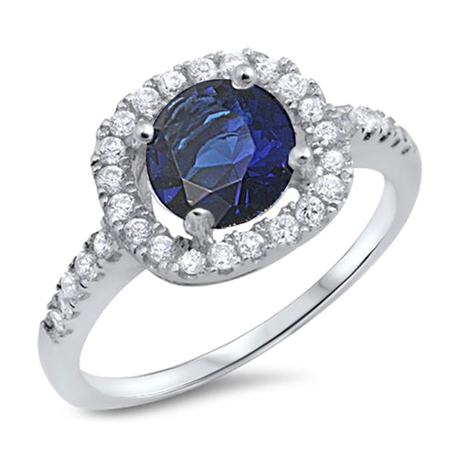 925 Sterling Silver Blue Sapphire CZ Ring