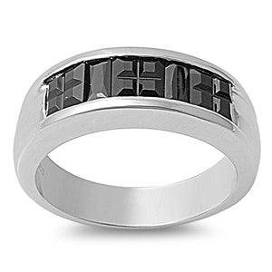 925 Sterling Silver Elegant Black CZ Mens Wedding Ring