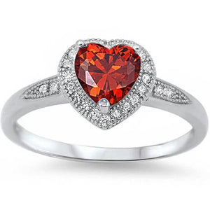 Halo Style Heart Cut Garnet Promise Ring 925 Sterling Silver