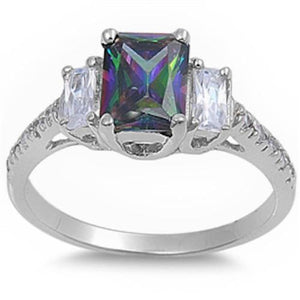 Radiant Cut White Cz & Rainbow Topaz 925 Sterling Silver Ring