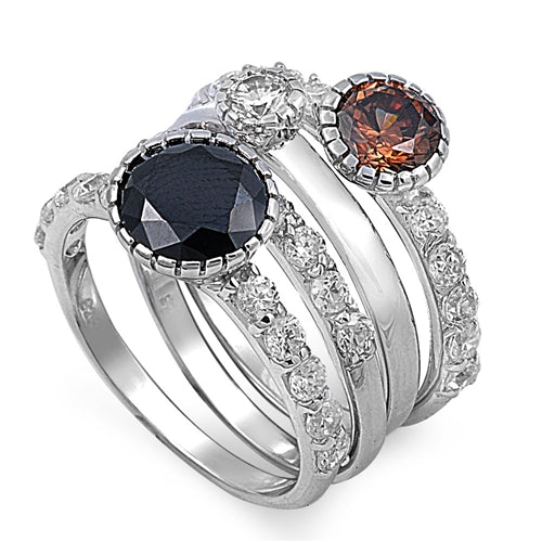 925 Sterling Silver Multi Color CZ Ring Set