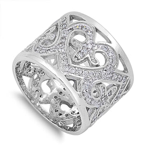 925 Sterling Silver Heart Fleur De Lise CZ Ring