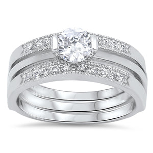 925 Sterling Silver Round CZ Wedding Ring Set