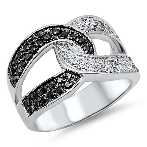 925 Sterling Silver Black & Clear CZ Ring