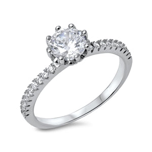 925 Sterling Silver Round Clear CZ Ring