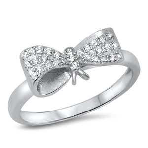925 Sterling Silver Ribbon Bow CZ Ring