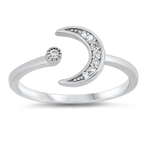 925 Sterling Silver Moon and Star CZ Ring