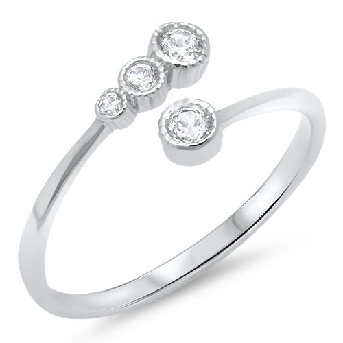 925 Sterling Silver Round CZ Adjustable Ring
