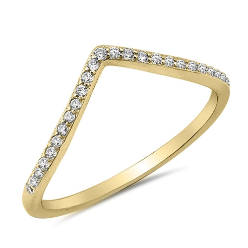 925 Sterling Silver Gold Plated CZ V Style Ring