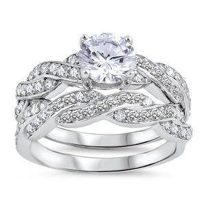 925 Sterling Silver Clear CZ Wedding Ring Set