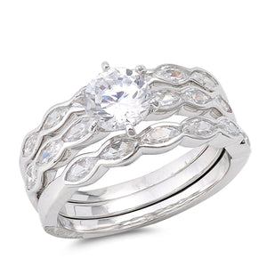 925 Sterling Silver Clear CZ Three Wedding Ring Set