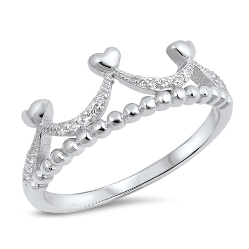 925 Sterling Silver Hearts & Crown CZ Ring