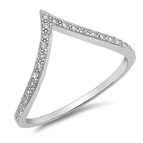 V Shape Chevron Cubic Zirconia Stackable 925 Sterling Silver Ring