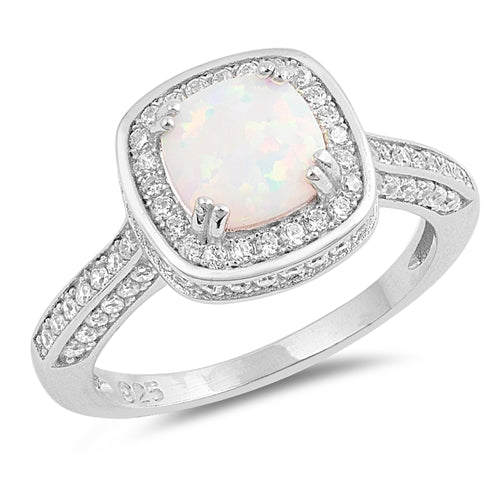 925 Sterling Silver CZ & White Opal Ring