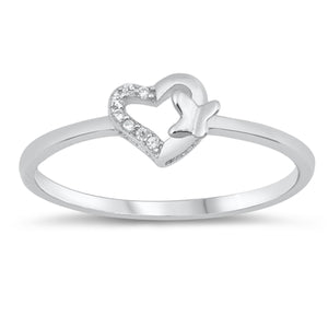 925 Sterling Silver Heart & Butterfly CZ Ring