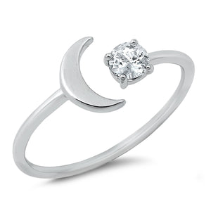925 Sterling Silver Moon and Twinkle Star CZ Adjustable Ring